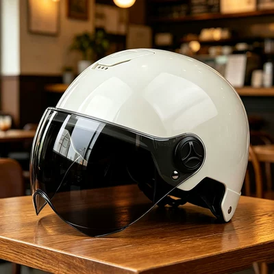 3C Certified Electric Vehicle Helmet for Men and Women, Sun Protection Half Helmet, Anti-Fall Safety Helmet for Electric Bikes and Motorcycles, Riding Protection (Motosiklet kaskı (dəbilqə)) - rice-white-tea-short-mirror