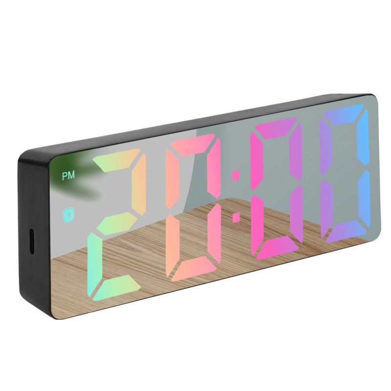 国境を越えた推奨 LED ミラー電子目覚まし時計 USB バッテリー兼用スマート音声制御時計学生専用目覚まし時計|undefined
