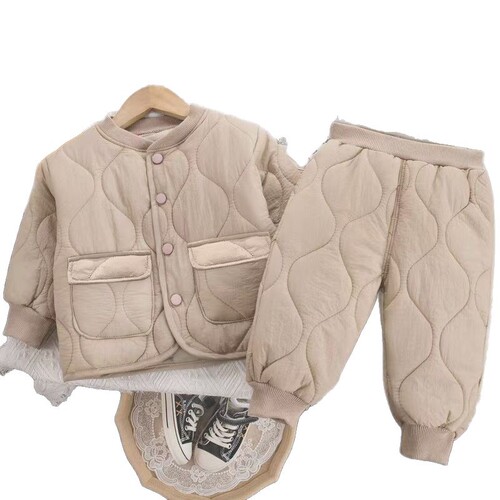 Children's clothing set for boys and girls, autumn and winter set for boys with thick padded two-piece set, winter windproof set for girls, trendy