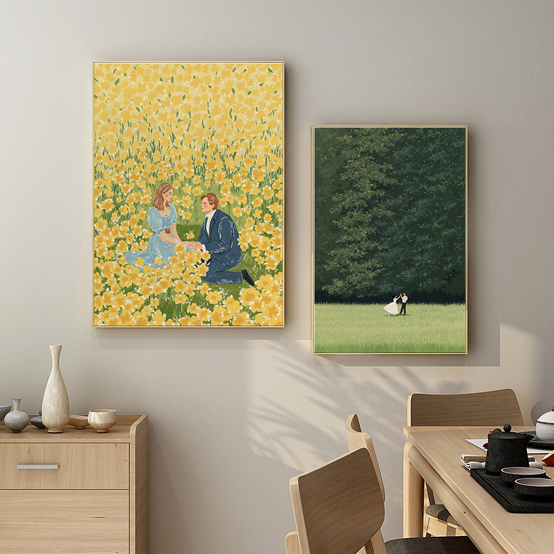 Ins Scandinavian Style Restaurant Decoration Painting Living Room Wall Painting Mural Entrance Cabinet Painting Small Fresh Couple Illustration Hanging Painting