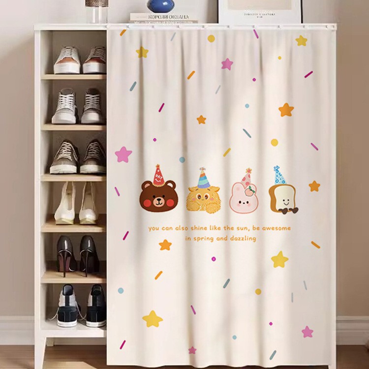 No-Door Shoe Cabinet Cover Curtain with Magic Tape, No-Drill Cabinet Dustproof Curtain, Storage Rack, Miscellaneous Cabinet Cover-Up Curtain