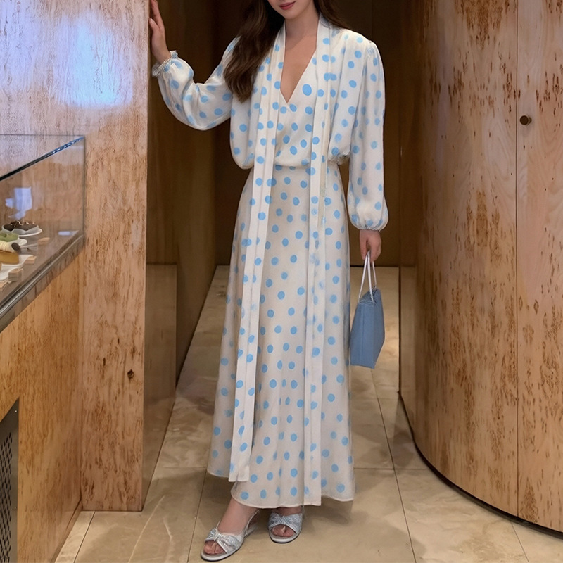 2026 Summer New Style Cross-Border European and American Foreign Trade Women's Clothing Fashionable and Elegant Workwear Polka Dot V-Neck Slim Dress