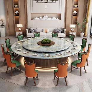 Hotel Classy Large Round Table Super Crystal Luxury Stone Slate Electric Turntable 15 People 20 People Hotel Box Club Restaurant