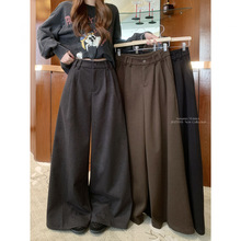 韩国毛呢阔腿西装裤女2025冬季新款宽松显瘦大裤脚加厚休闲拖地裤