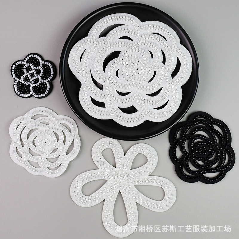 苏斯新款玫瑰花山茶花电脑珠管绣装饰花辅料卫衣外套补丁刺绣布贴