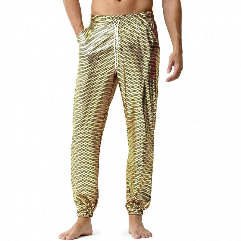 Cross-Border Men's Nightclub Disco Pants Breathable Sequin Pants 70S/80S Party Shiny Breathable Jogger Pants