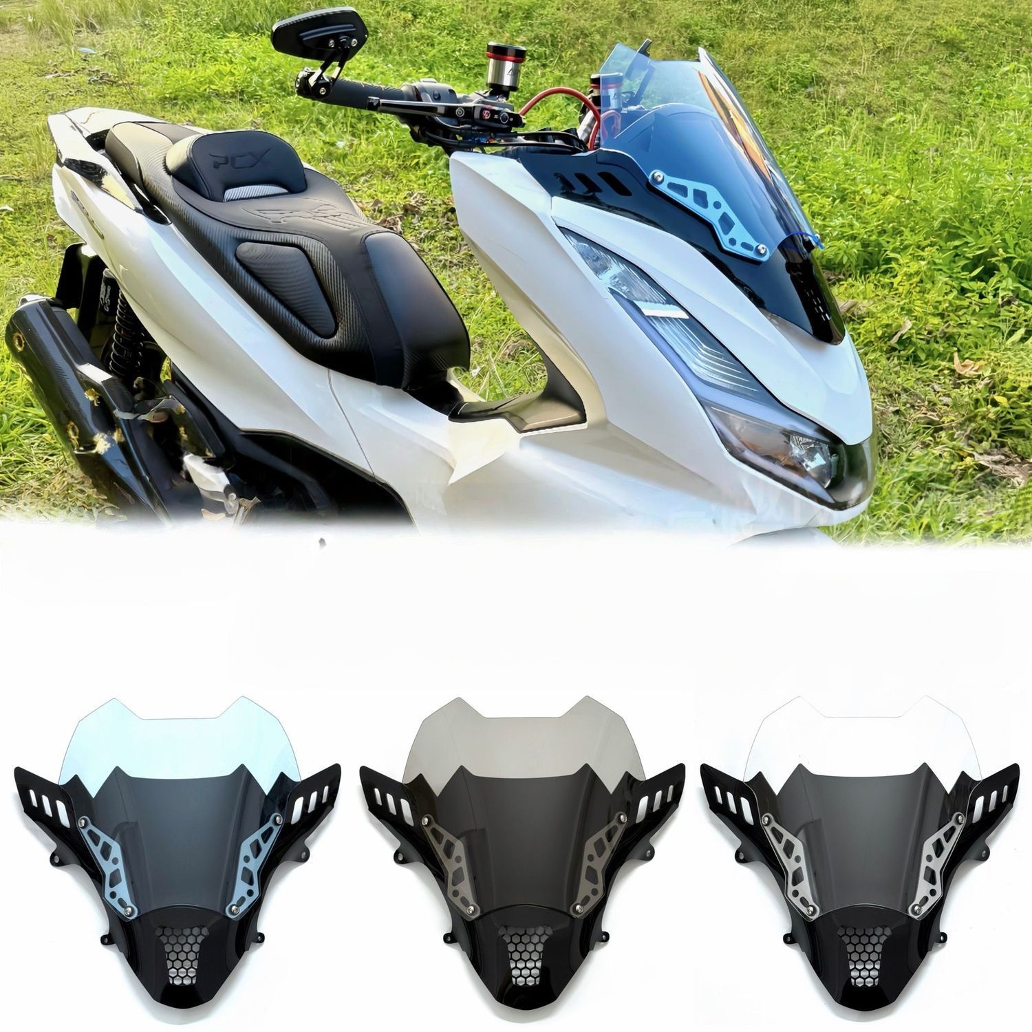 Suitable for Honda Pcx160 Modified Thai Double-Layer Competitive Windshield Honeycomb Mesh Sports Windshield 21-24 Models