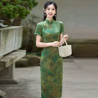 Новый китайский стиль красивый cheongsam китайский ветер лето 2025 новый высококачественный старый шанхайский зеленый повседневный вечерний платья