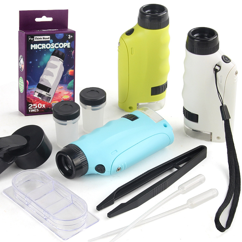 Mini juego de juguete de microscopio de mano para exportación transfronteriza, equipo de laboratorio de biología científica para estudiantes, juguete de microscopio