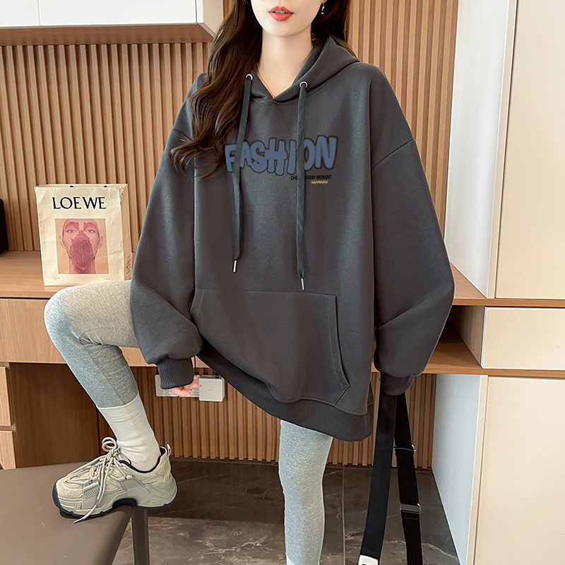 ZM831 Autumn/Winter Versatile Casual Top, Trendy Women's Sweatshirt with Back Collar/Hooded Side Pockets