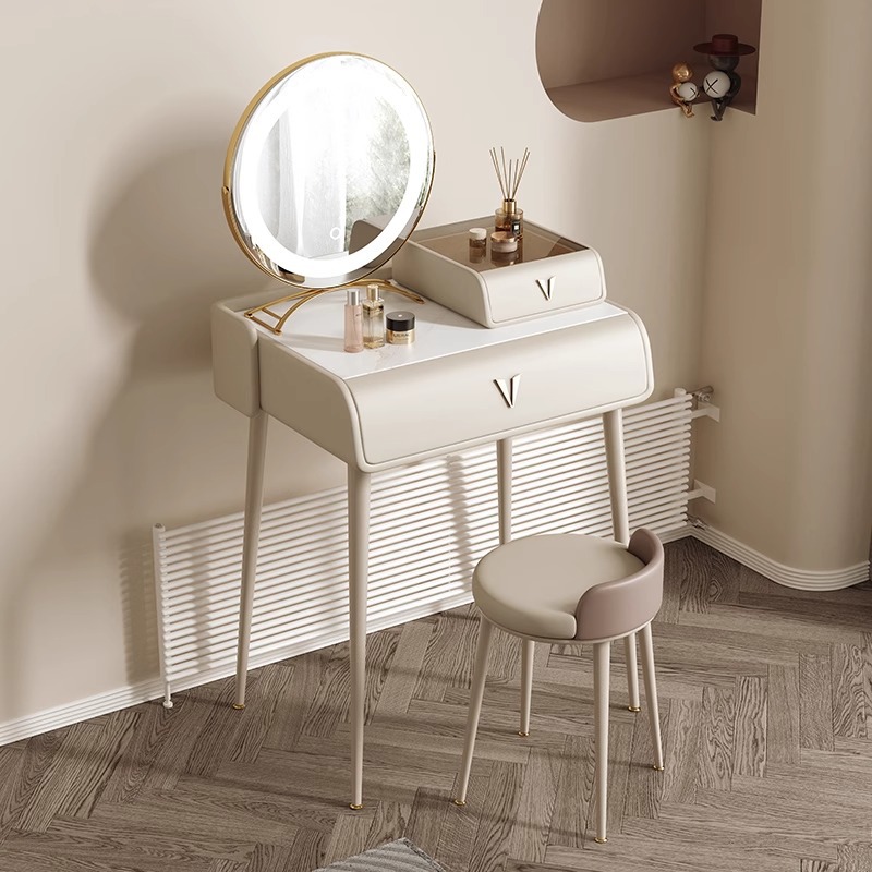 0.6 화장대 + 보석함 + 스툴 + 거울 [라이트 브라운]