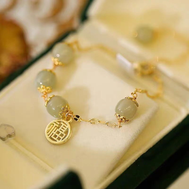 Glass Inlay Material Chinoiserie Retro Geometric Glass Beaded Glass Women's Bracelets