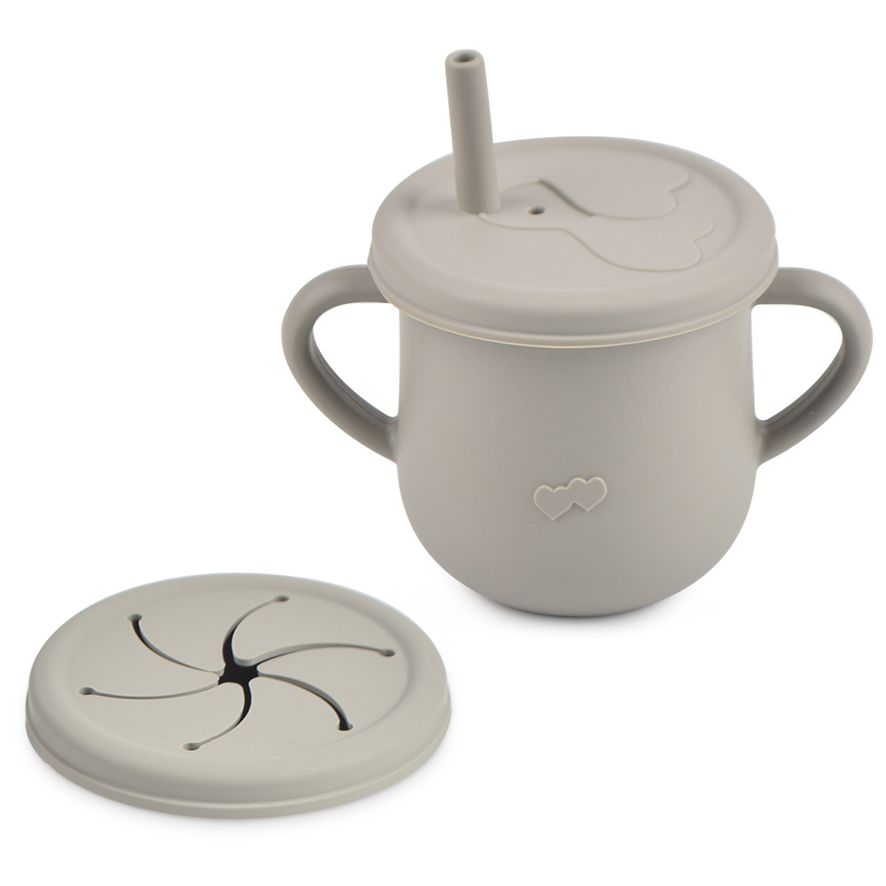 Silicona de grado alimenticio para niños snack Cup mango binaural portátil resistente a la caída con taza de paja de bebé taza de bebida de silicona