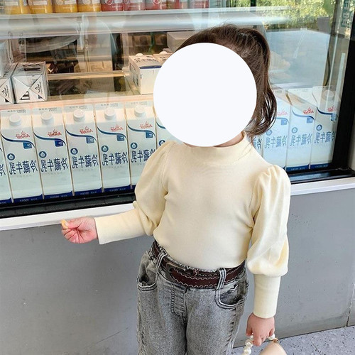 Spring and Autumn Style Girls' Stylish Base Shirt Autumn Children's Apparel Long-Sleeve T-Shirt Fall Children's Bubble Sleeve Top t0128