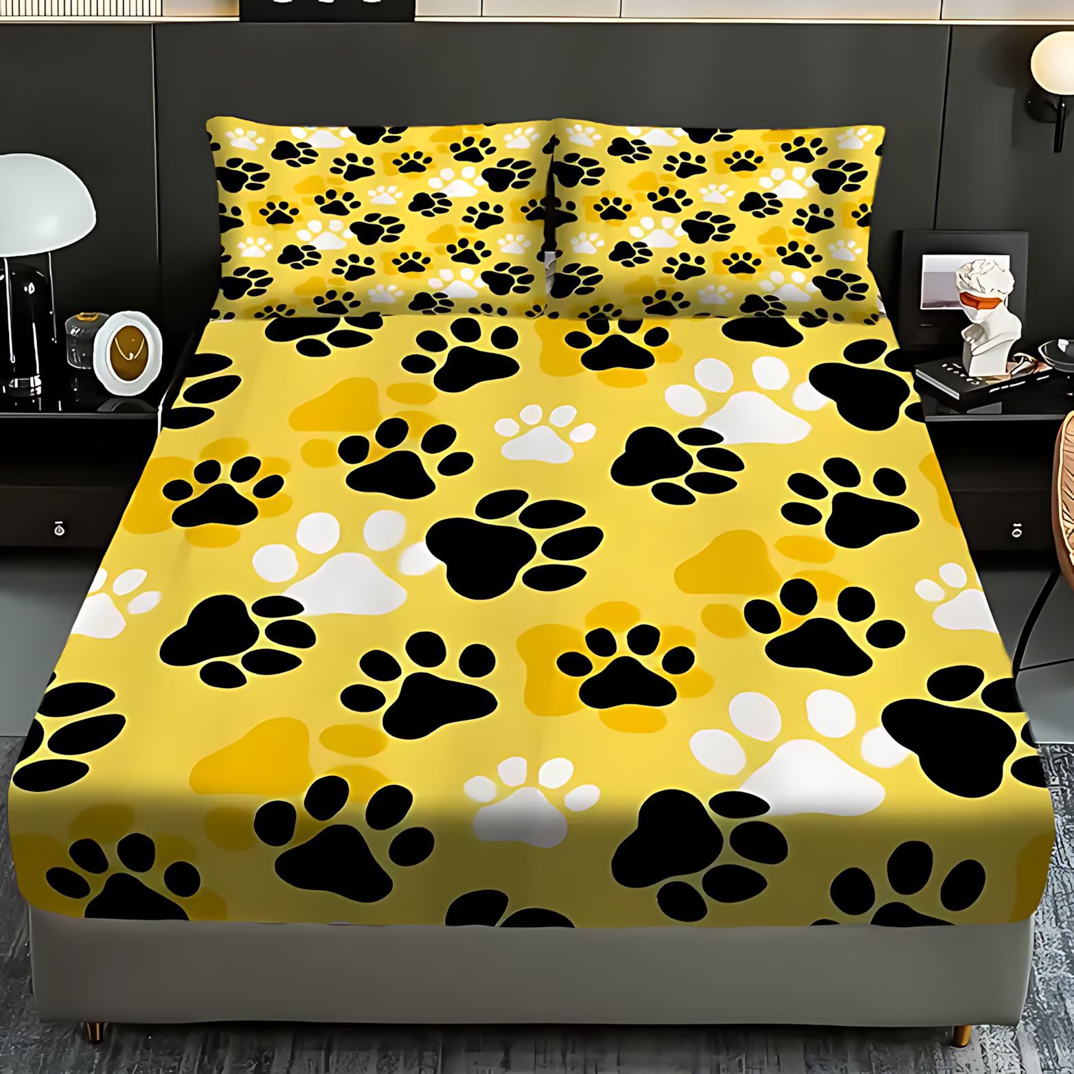 TEMU / JIT Cross-border cute puppy footprint pattern suave cama cómoda camisa colchón set de ropa de cama