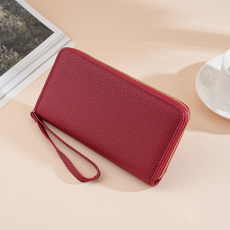新品ライチレディースロング財布手首クラッチバッグ大容量レディース財布携帯電話バッグwallet|undefined