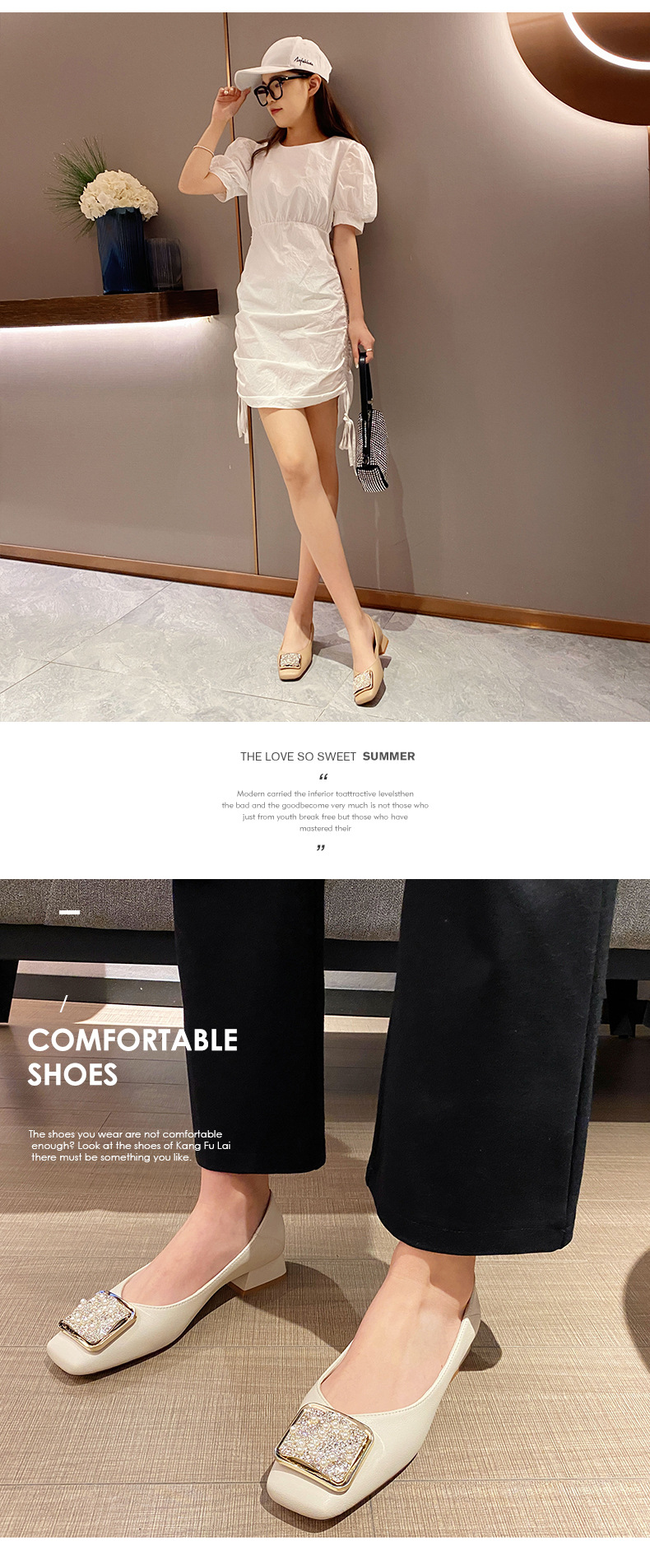 Dicke Ferse Einzelne Schuhe Frauen Neue Quadratischen Kopf Flacher Mund Perle Schnalle Faul Weiches Leder Niedrigen S Sommer_voghion.com