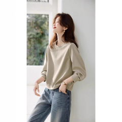 哥家商场同款女装2025秋季时尚休闲百搭纯色刺绣圆领卫衣上衣