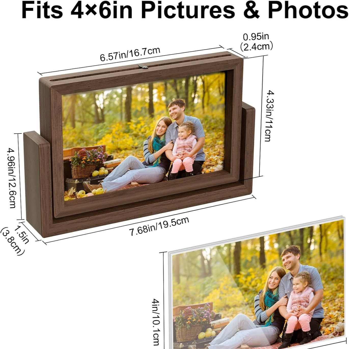 Marco de fotos de doble cara giratorio de madera marco de fotos giratorio marco de madera maciza Marco de álbum de fotos de dormitorio sala de estar decoración de escritorio de doble cara