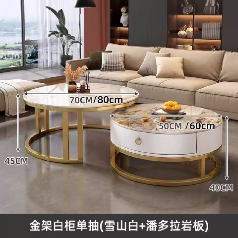 Mesa de centro redonda de pizarra de roca, sala de estar, hogar 2024, nuevo apartamento pequeño, minimalista, ligero, lujo, sensación de alta gama