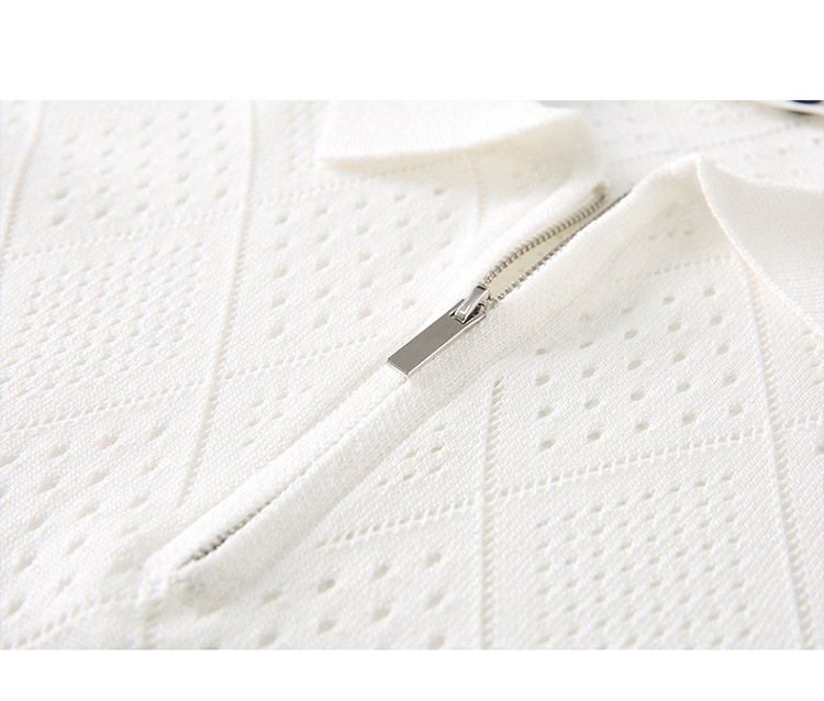 Men's Business Casual Short Sleeve Polo Shirt Summer Old Fashioned Hollow Knitwear Thin T-Shirt for Men_viptrois.com