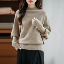 2025法式新款纯羊毛针织衫女式一字领套头宽松休闲蝙蝠袖打底毛衣