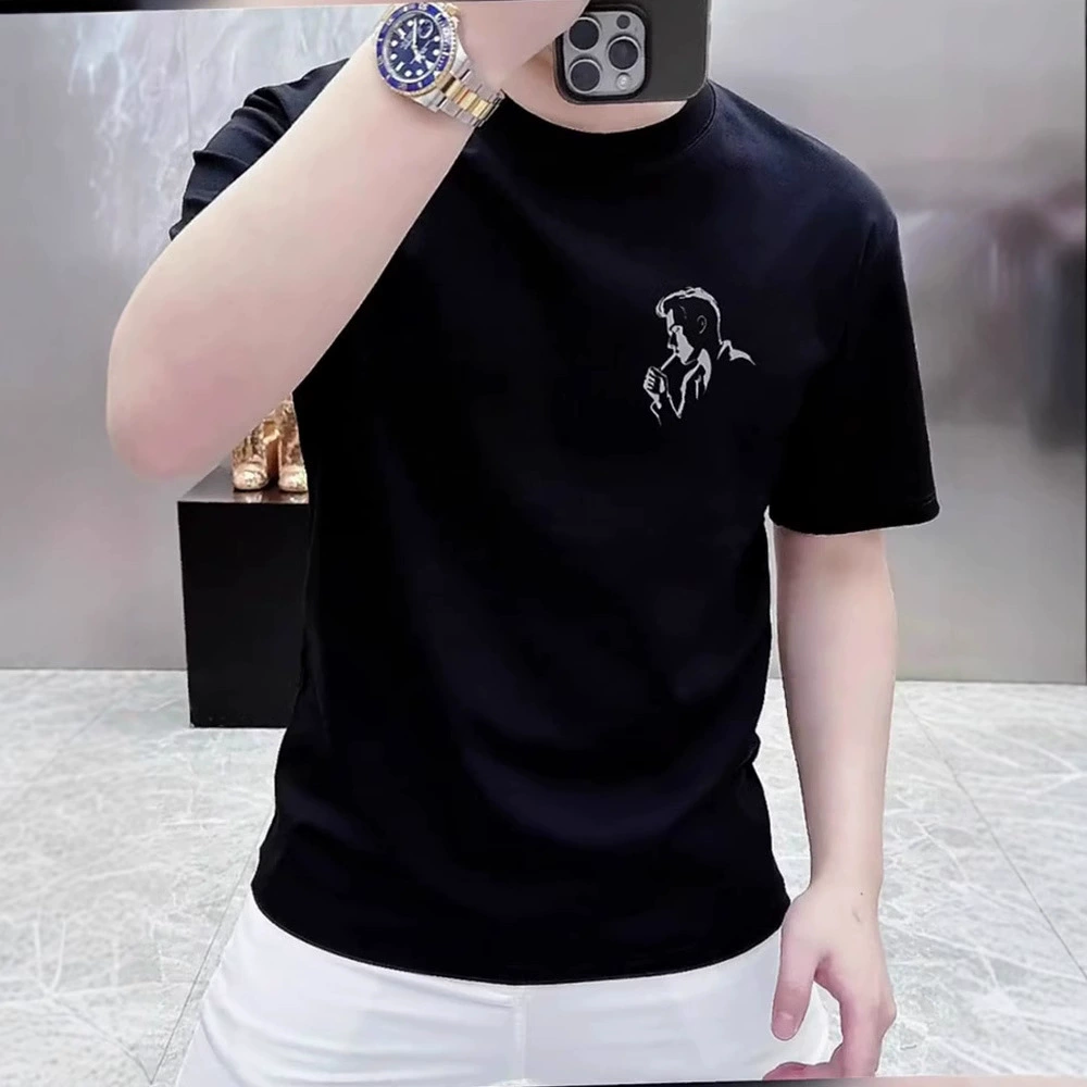 Модная облегающая стильная футболка с короткими рукавами и принтом для молодых мужчин, европейская высококачественная футболка с половиной рукава, топ