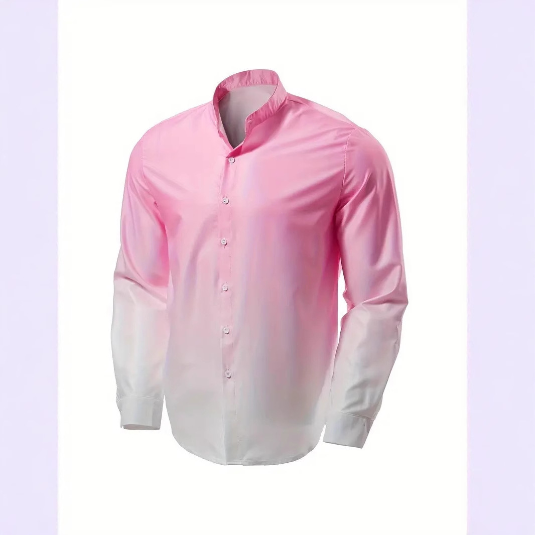 Camisa de manga larga con color degradado de estilo universitario de vitalidad juvenil, cómoda y transpirable, cuello alto que absorbe el sudor, top de un solo pecho MB29