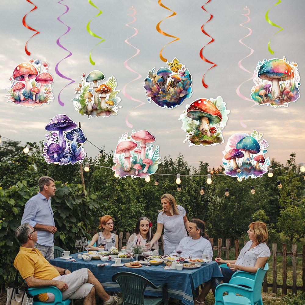 Cruz-frontera nueva acuarela seta fiesta de cumpleaños decoración espiral colgante niños seta fiesta espiral colgante