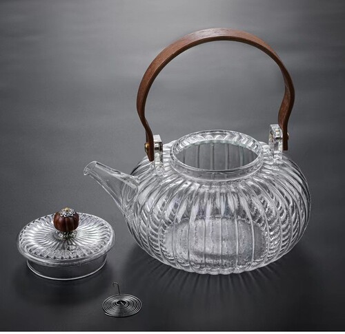 High borosilicate glass pumpkin patterned bail teapot with filter net, tea brewing pot for electric ceramic stove