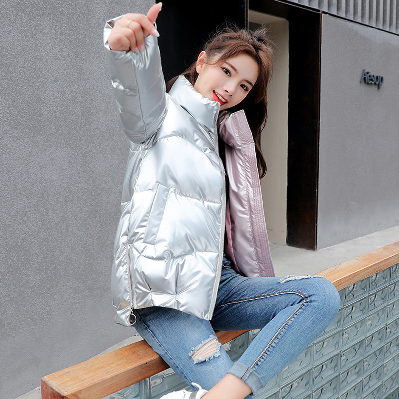 Glossy down Cotton Jacket for Women 2025 Winter New Korean Style Puffer Jacket with Stand Collar Cotton Coat for Women