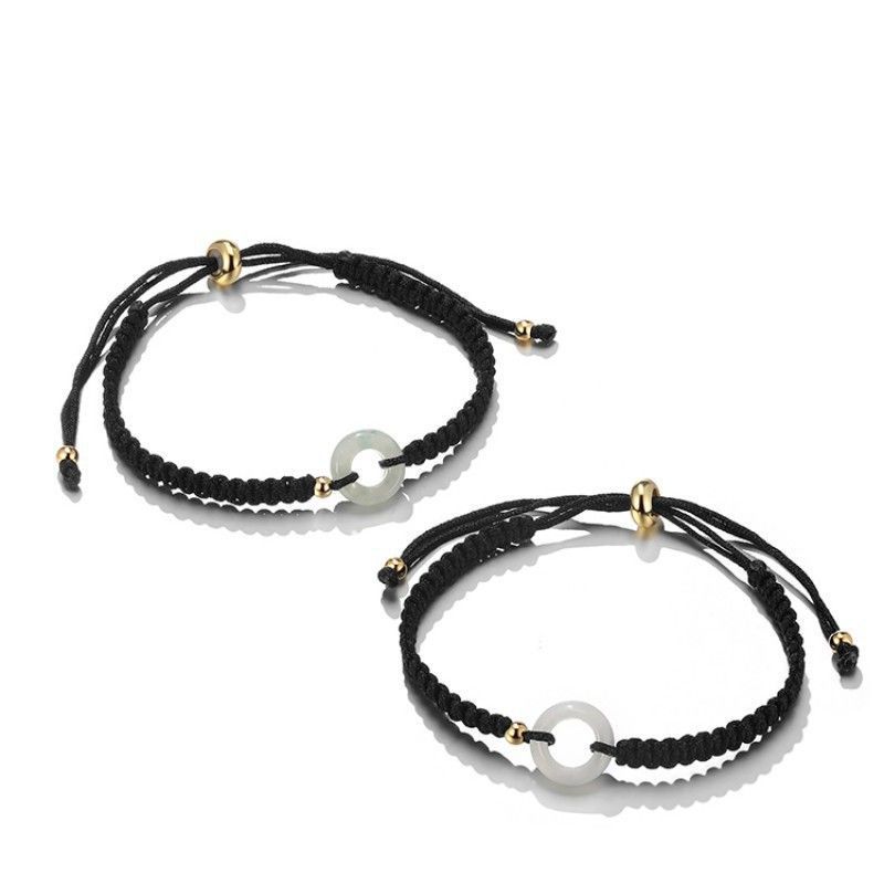 Ping An Buckle Black Rope Hand Rope Couple's Hand Rope Women's Handmade Flat Knot Woven Girlfriend Bracelet Jewelry Finished Bracelet