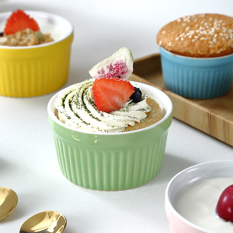 Striped Cup Ceramic High Temperature Dessert Bowl Baking Cake Bowl Shufulei Baking Bowl Ice Cream Bowl Dessert Pudding Bowl