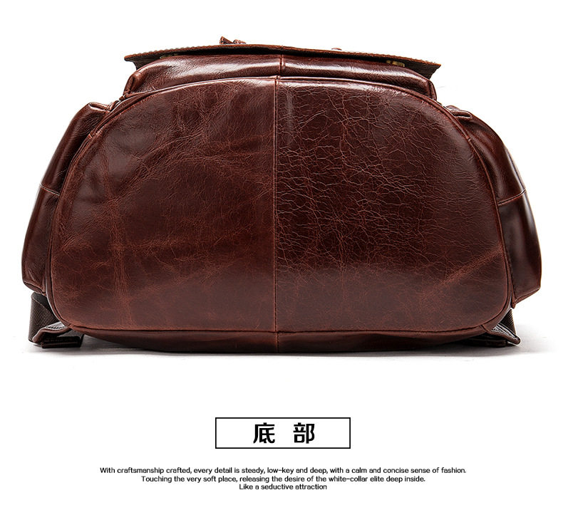 Ba lô da nam da bò thật dung tích lớn 15 inch đựng laptop, ba lô du lịch leo núi ngoài trời chống mài mòn thoáng khí — Cà phê, Màu đen chi tiết 39