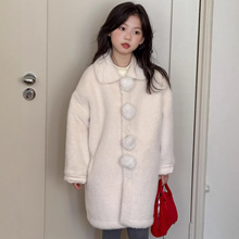 童外套2025冬季新款女童仿皮草中长款大衣女宝甜美仿皮草毛毛外套