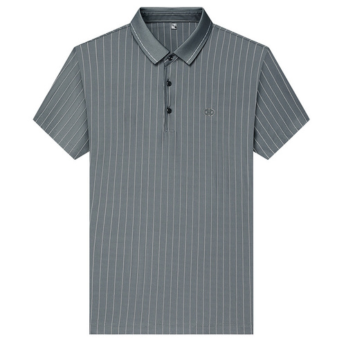 Summer New Men's Short Sleeve T-Shirt Youth Men's Vertical Stripe Half-Sleeve Polo Collar T-Shirt Men Cross-Border Foreign Trade