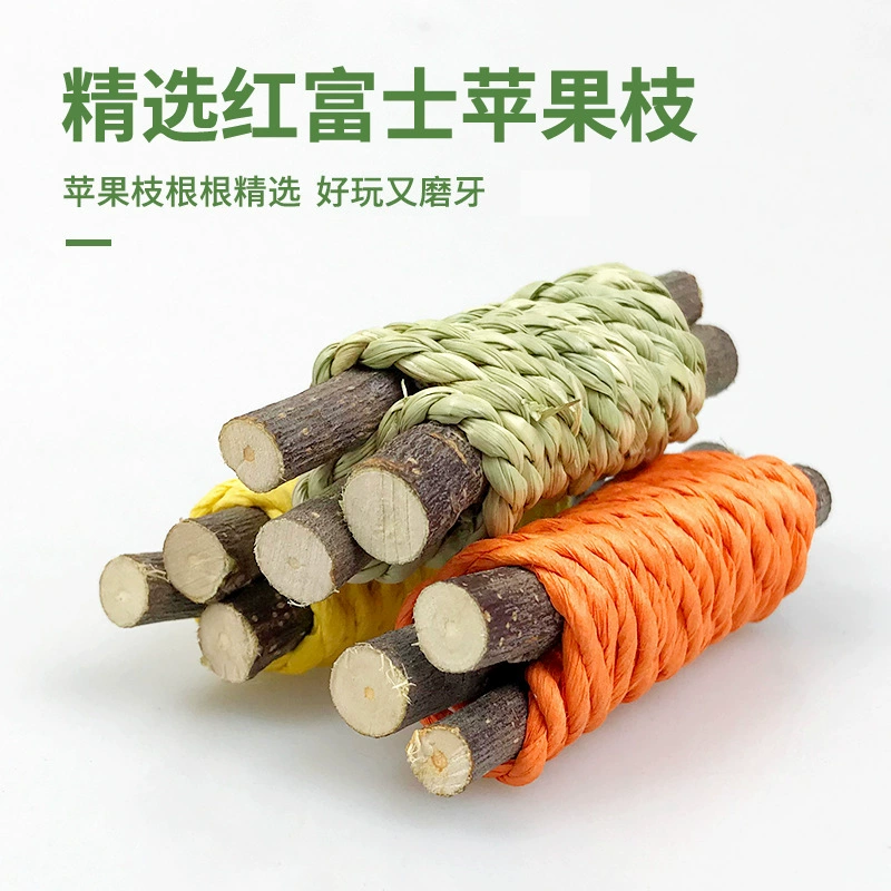 Игрушки для животных из рулонной соломенной веревки Apple branch: для кроликов, мелких животных, хомяков, шиншилл, игрушки для прорезывания зубов, оптом
