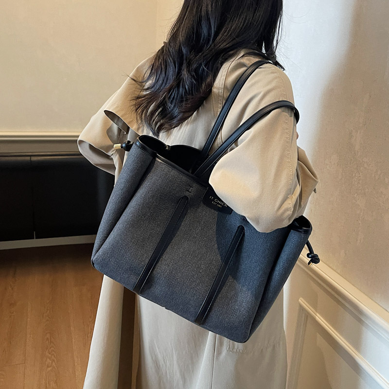 跨境拼接帆布包大容量托特包女2025秋冬新款百搭单肩包潮流腋下包|undefined