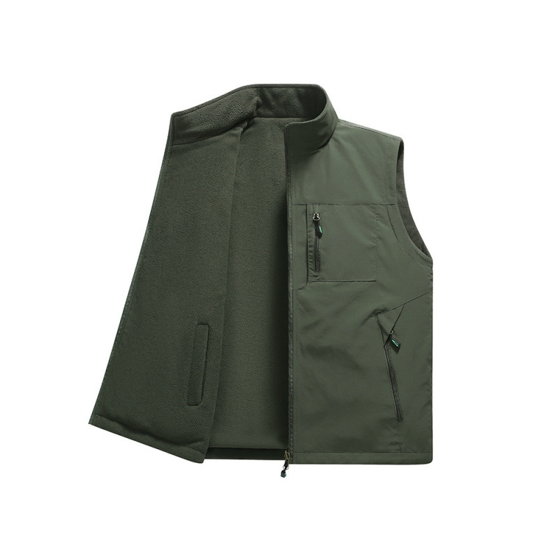 Invierno nuevo estilo al aire libre más chaleco de doble cara de terciopelo para hombres con múltiples bolsillos chaleco suelto de tamaño grande para jóvenes y de mediana edad