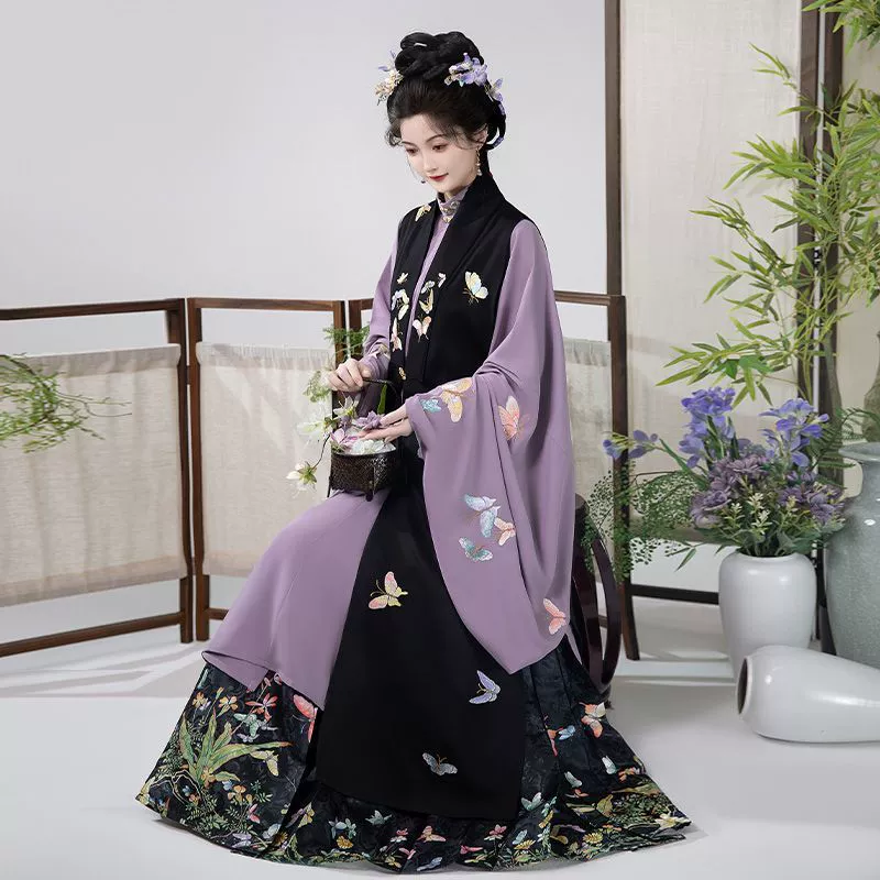 Оригинальный женский комплект ханьфу в стиле Мин, новинка 2025 года, весенне-осенний комплект Cheongsam с воротником-стойкой, длинная рубашка в китайском стиле, комплект в древнем стиле мамиан