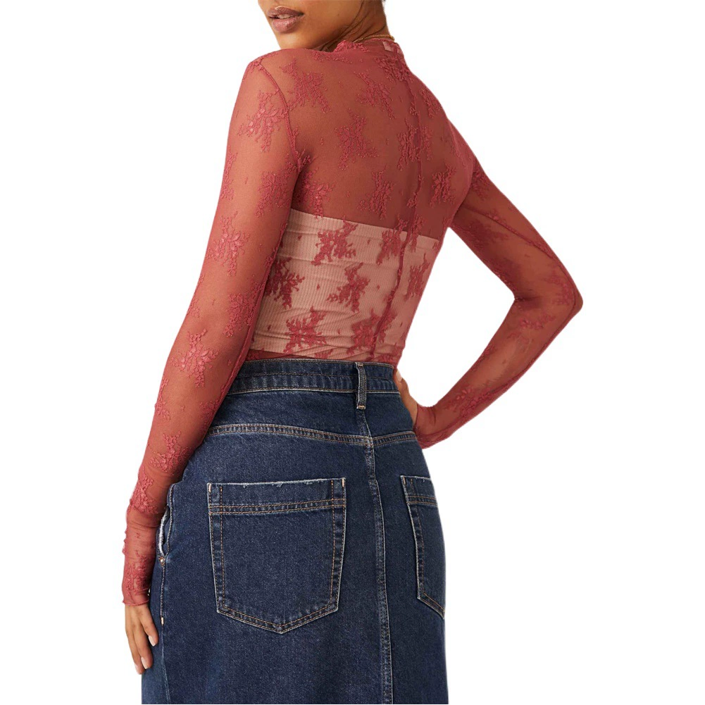 Новая дышащая Кружевная Сетка, многоцветная Женская Базовая рубашка, сексуальные специи, модный кружевной топ, SU3644