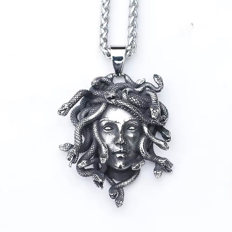 Cross-border New Retro Snake Female Medusa Statue Myth Pendant European and American Gothic Exaggerated Ancient Greek Snake Necklace