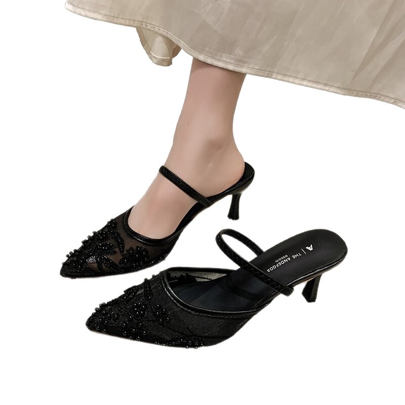 Sandalias de Tacón Alto de Malla con Tacón Fino y Punta Afilada para Fiestas image 5
