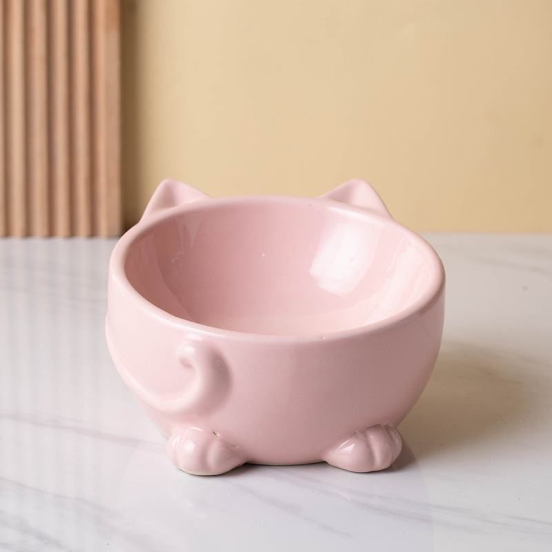 Cerámica para gatitos, linda y creativa boca oblicua, perros pequeños y medianos, cuencos para mascotas altos, alimentos, agua potable, cuencos de arroz al por mayor
