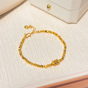 New Chinese style simple broken silver couple small waist bracelet women's bungee square light luxury high-end beaded broken gold