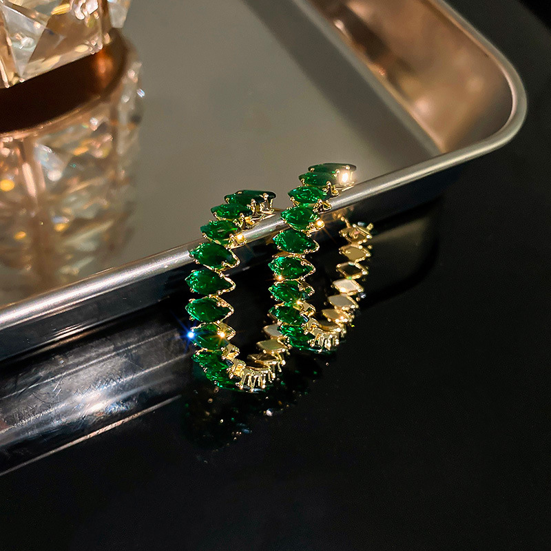 Orecchini semplici con ago in argento Corea del Sud, porta orientale, zircone, cerchio geometrico a forma di C, Internet, rosso, moda_voghion.com