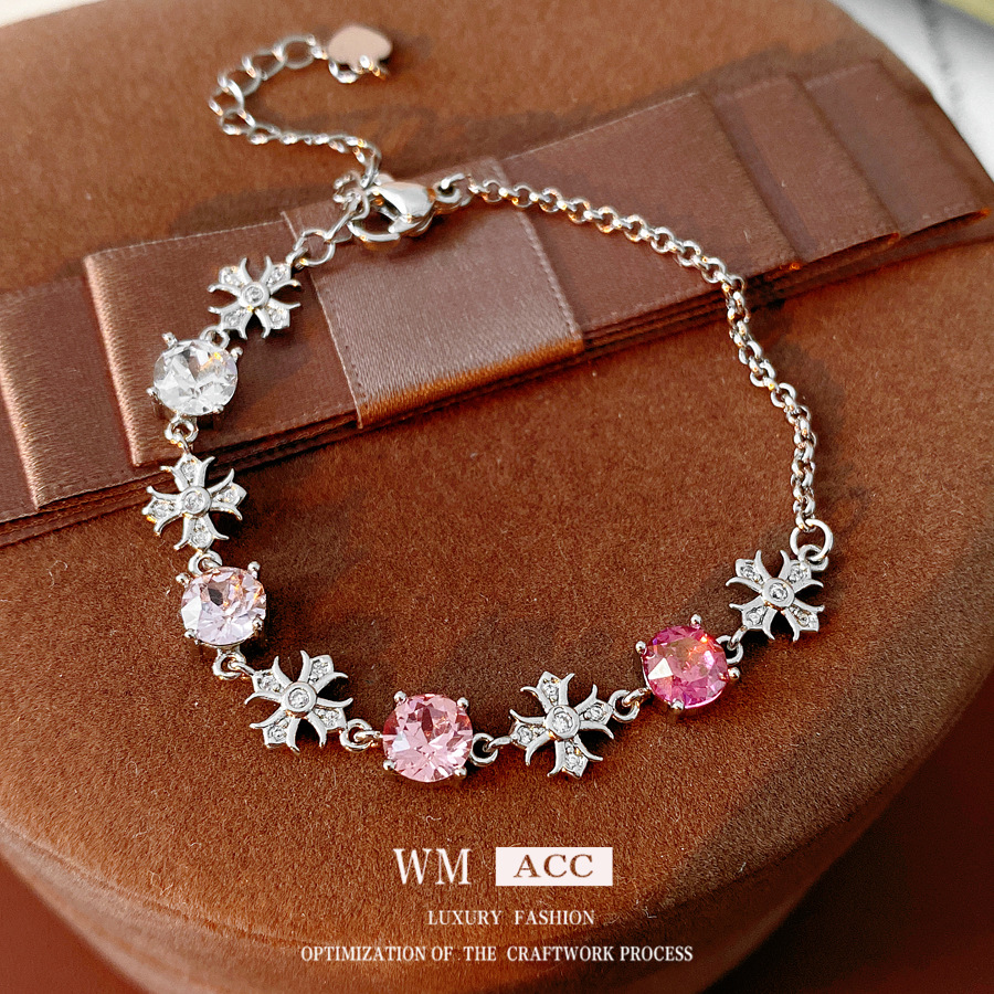 Viento frío Zircon Cruz pulsera redonda moda personalidad exquisita pulsera versátil lujo ligero de alta sensación joyas de mano para mujeres