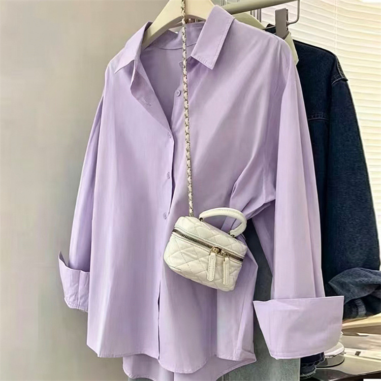 Women's Blue Shirt Elegant New Design Casual Loose Fit Long Sleeved Shirts For Layering Outerwear_ecoleips.com