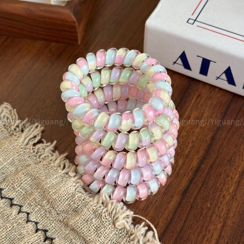 New macaron-style multi-colored gradient jelly phone cord hair ties, Korean-style, seamless, and highly elastic hair bands for girls New macaron-style multi-colored gradient jelly phone cord hair ties, Korean-style, seamless, and highly elastic hair bands for girls