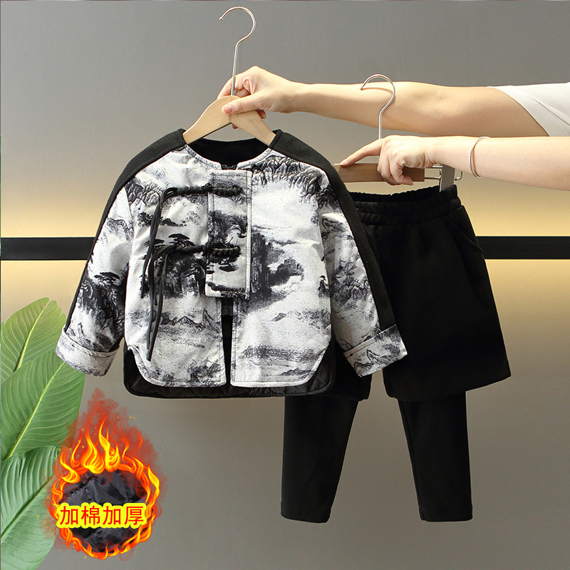 6550 Ropa para niños de estilo nacional, nuevos trajes chinos para niños, modelos de otoño e invierno, ropa de invierno para niños más terciopelo, trajes de niños engrosados, Hanfu